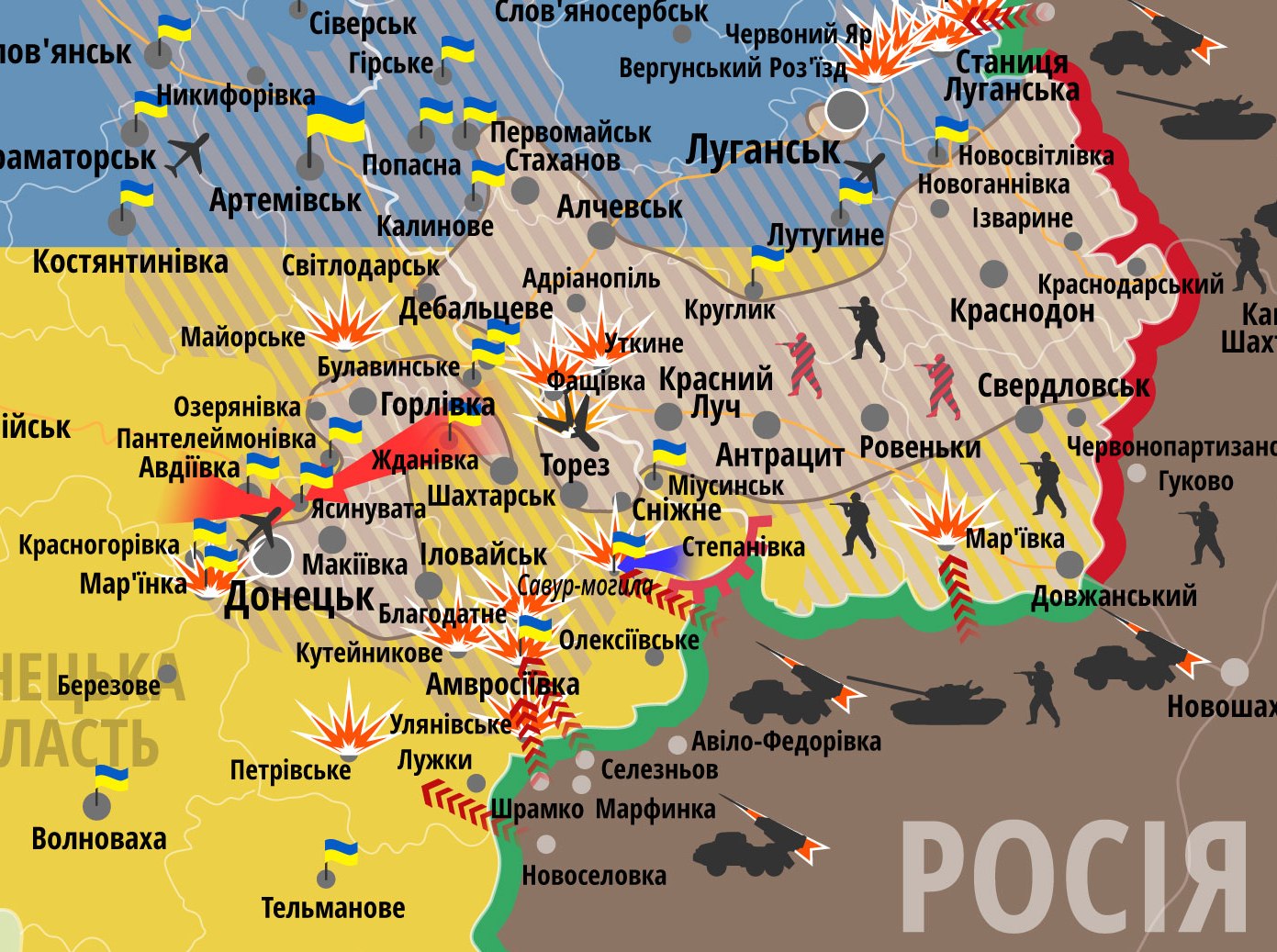 Карта боевых действий Донецкой области
